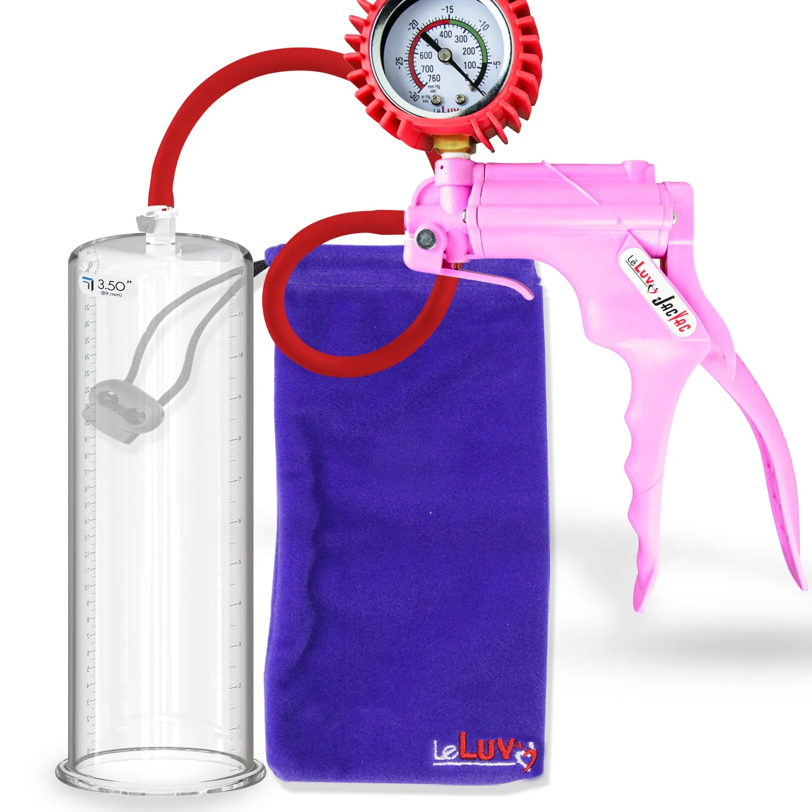 LeLuv JacVac Penis Pump - NPT Handle   Protected Gauge - 12" Round Flange - [Black-Pink Handles on Shopify]