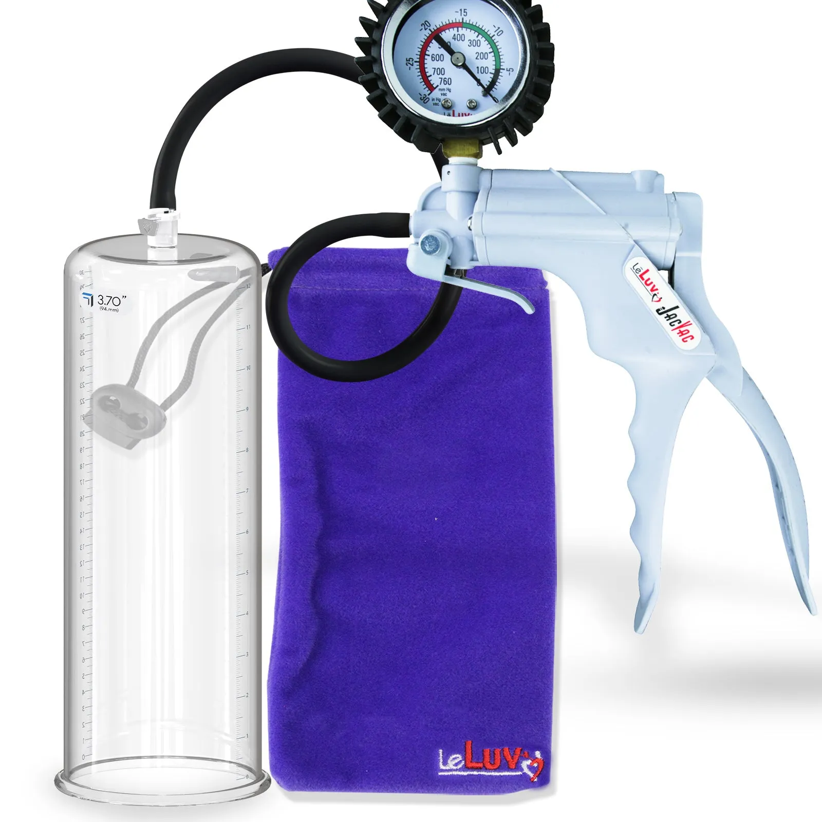 LeLuv JacVac Penis Pump - NPT Handle   Protected Gauge - 12" Round Flange - [Purple-Green Handles on Shopify ONLY]