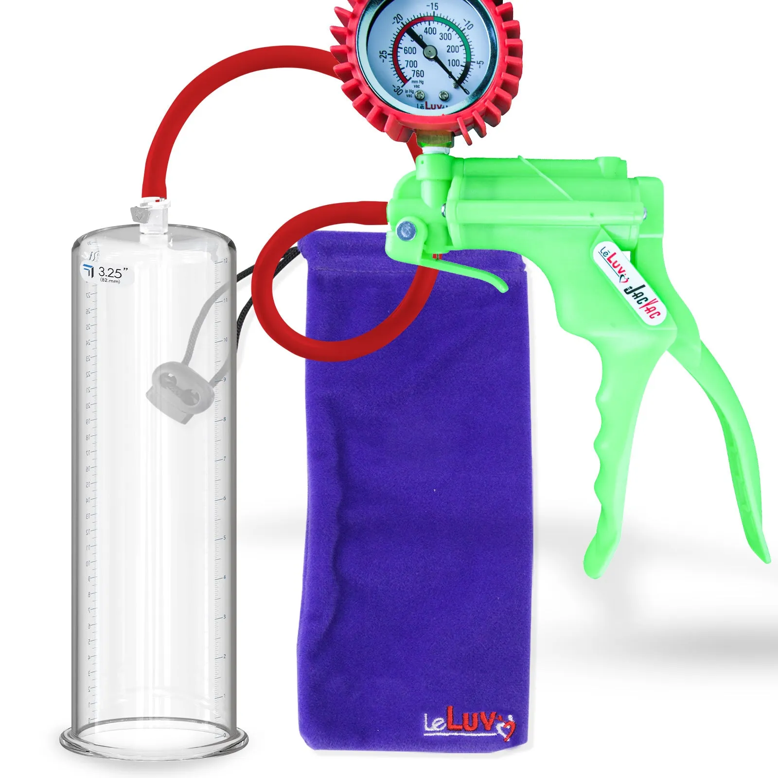 LeLuv JacVac Penis Pump - NPT Handle   Protected Gauge - 12" Round Flange - [Purple-Green Handles on Shopify ONLY]