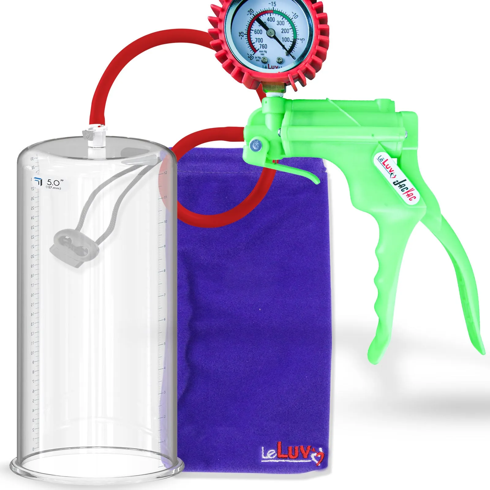 LeLuv JacVac Penis Pump - NPT Handle   Protected Gauge - 12" Round Flange - [Purple-Green Handles on Shopify ONLY]