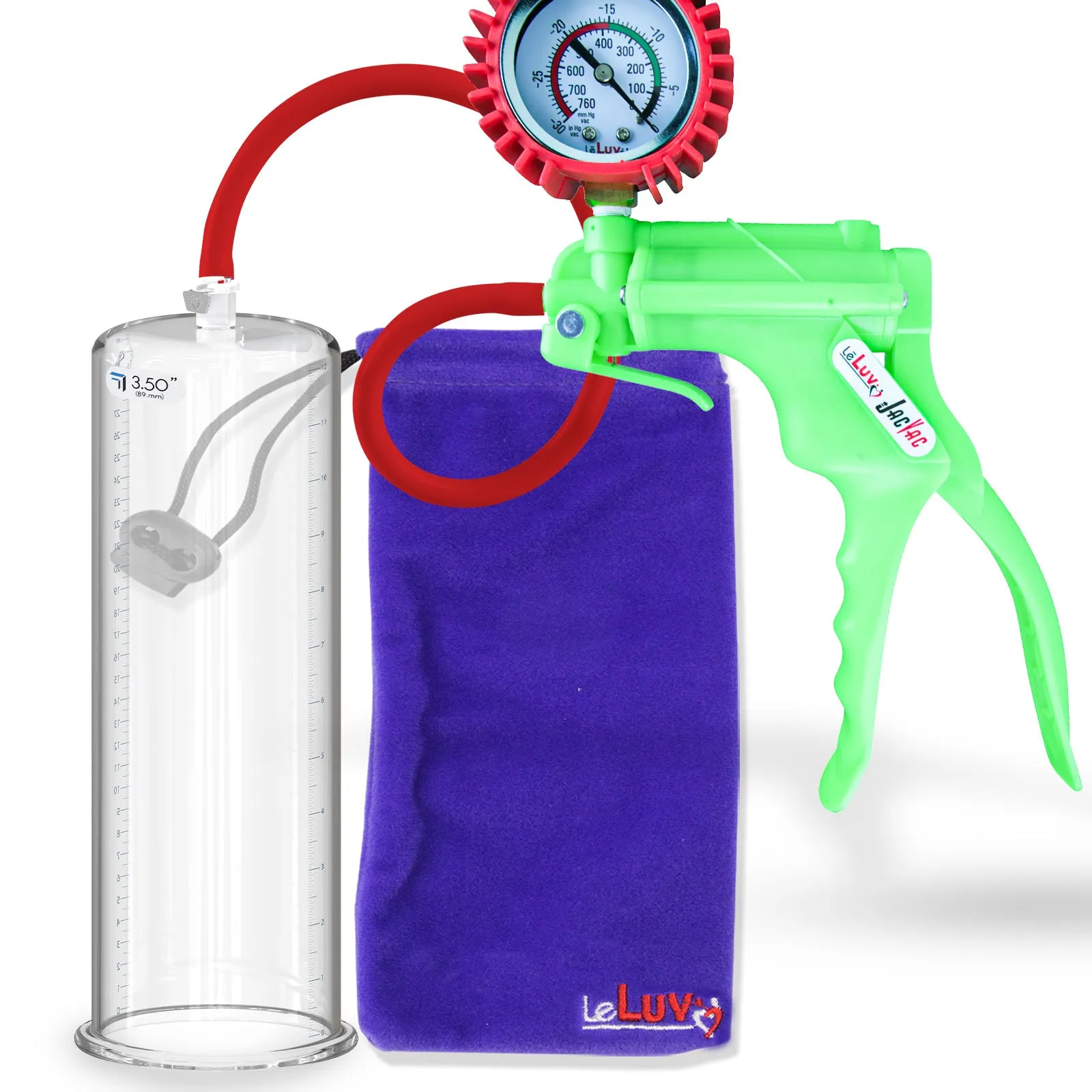 LeLuv JacVac Penis Pump - NPT Handle   Protected Gauge - 12" Round Flange - [Purple-Green Handles on Shopify ONLY]