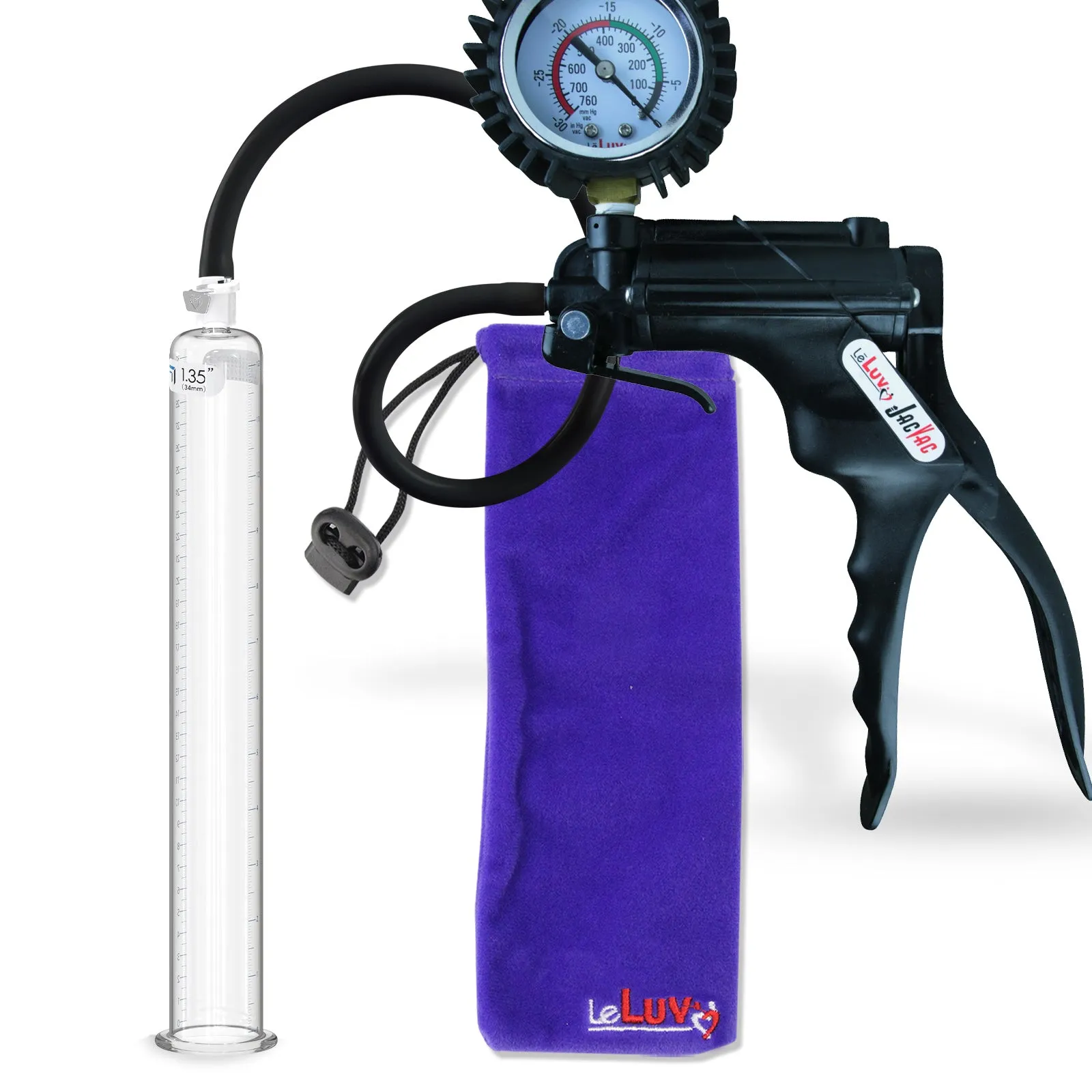 LeLuv JacVac Penis Pump - NPT Handle   Protected Gauge - 12" Thick Wall, No Flange Cylinder [Shopify ONLY]