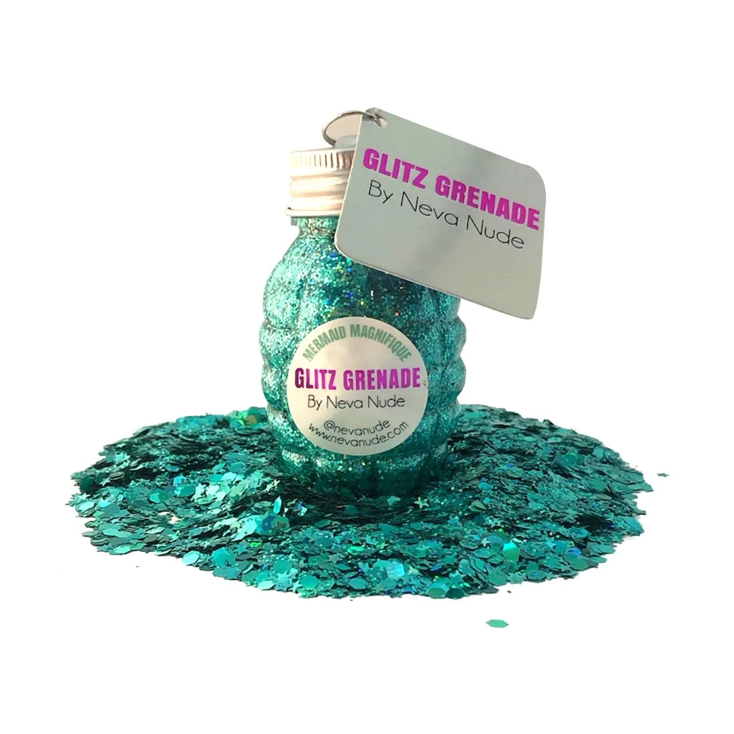 Mermaid Magnifique Turquoise Cosmetic Glitter Glitz Grenade Keychain in Aloe Gel