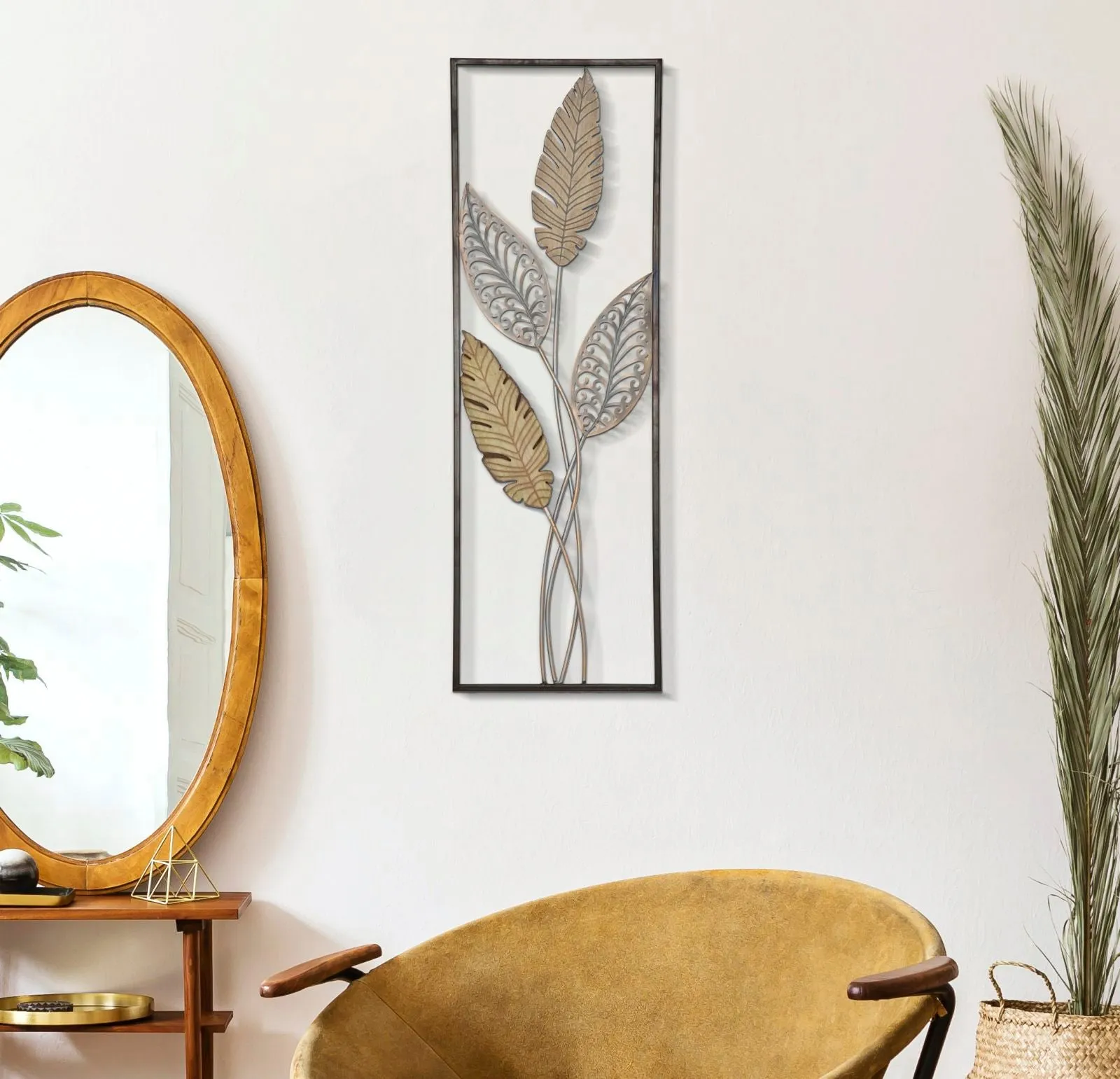Metallic & Wooden Palm Leaf Wall Decor