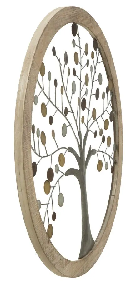 Metallic Tree Wall Decor (in Round Wooden Frame)