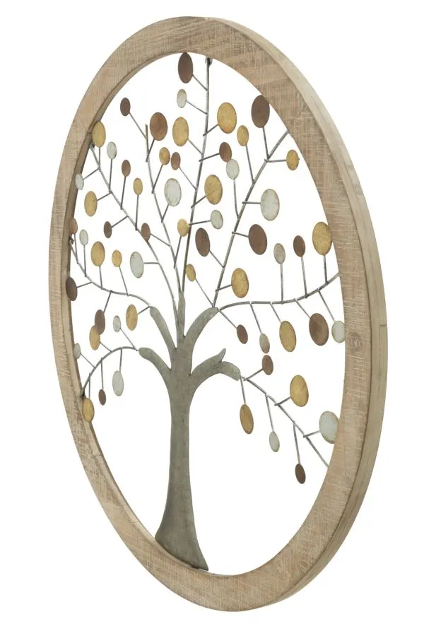Metallic Tree Wall Decor (in Round Wooden Frame)