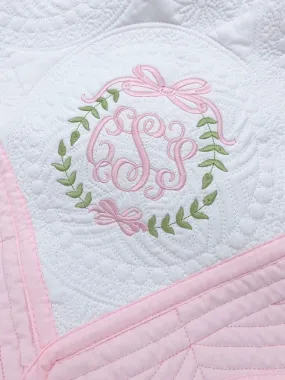Monogrammed Ribbon Wreath Baby Blanket