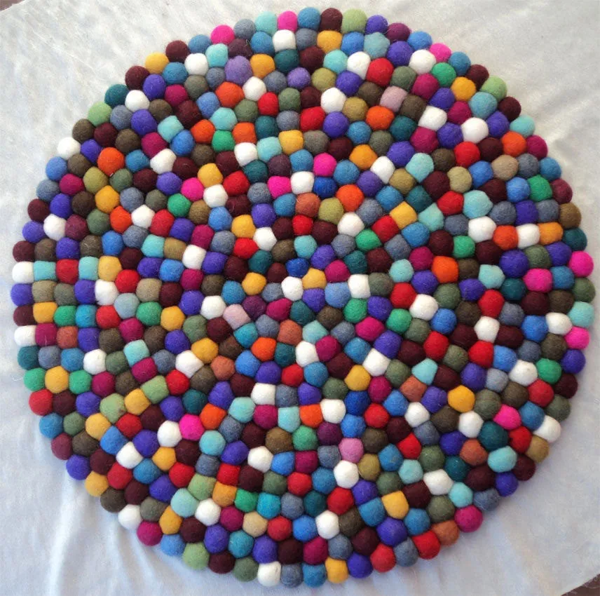 Multi Colored  Woolen Round Felt Balls Mat/Carpet 50CM