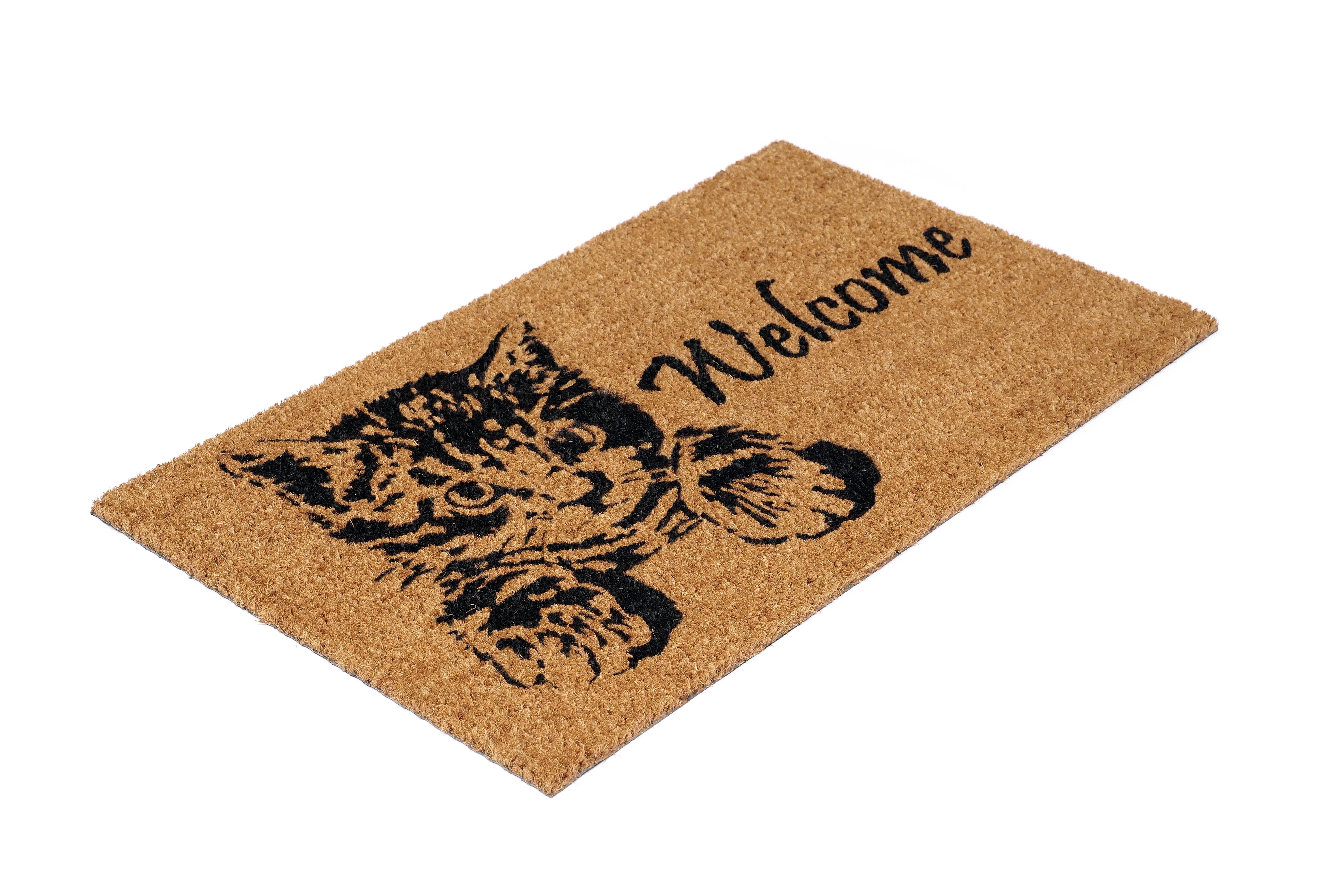 OnlyMat Cat Welcome Printed Elegant Natural Coir Doormat