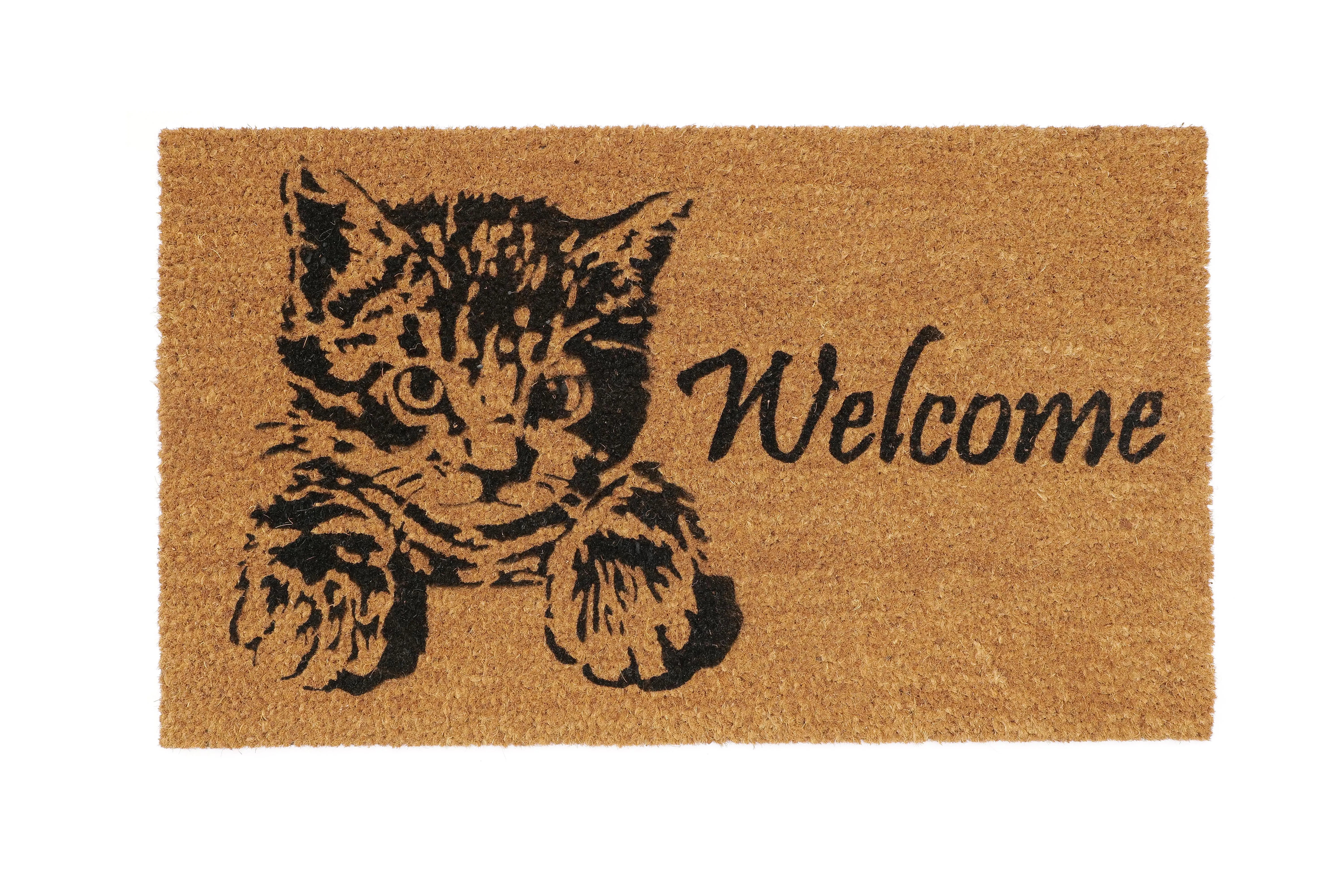 OnlyMat Cat Welcome Printed Elegant Natural Coir Doormat