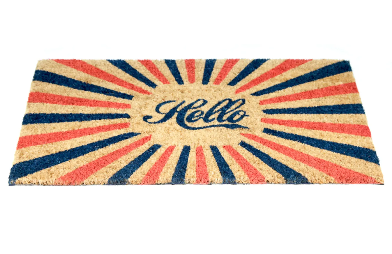 OnlyMat Colourful Hello Printed Retro Natural Coir Entrance Door Mat