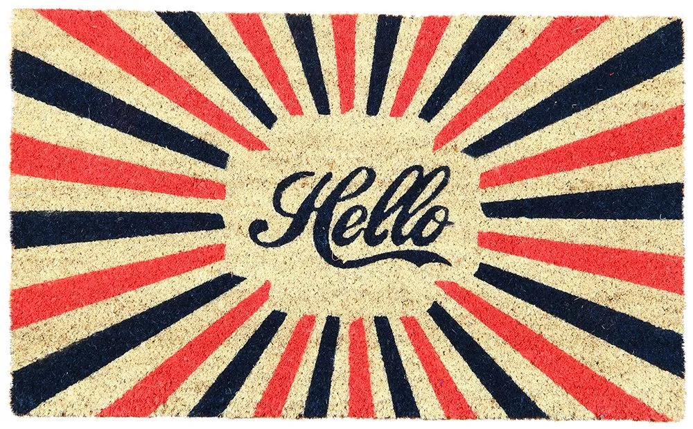 OnlyMat Colourful Hello Printed Retro Natural Coir Entrance Door Mat