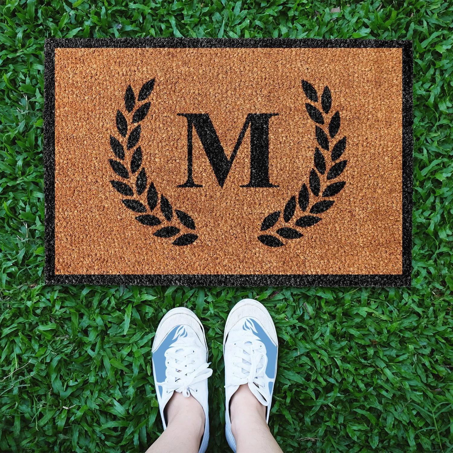 OnlyMat COMBO : Floral Personalized Doormat (Design 2) with Cotton Underlay Rug