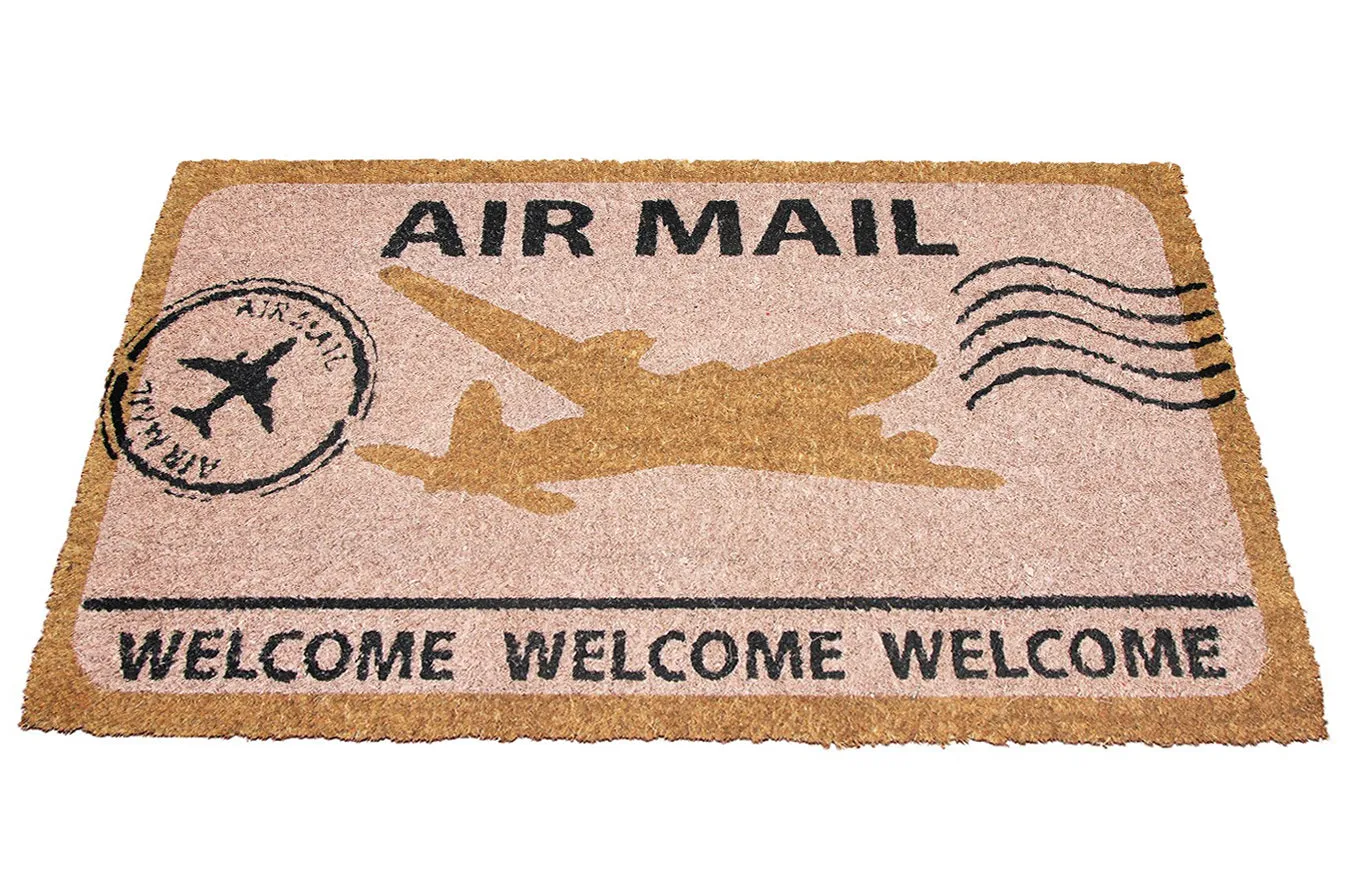 OnlyMat Elegant Air Mail and Welcome Printed Natural Coir Entrance Doormat