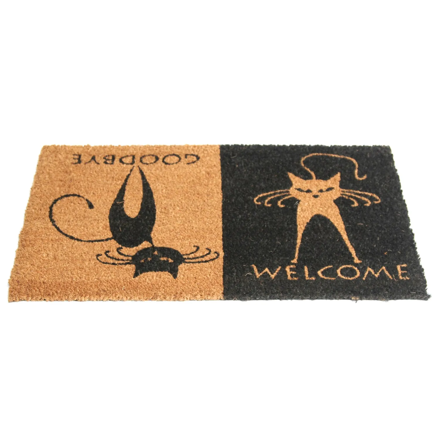 OnlyMat Welcome Goodbye and Cat Printed Natural Coir Entrance Door Mat