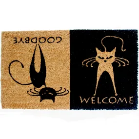 OnlyMat Welcome Goodbye and Cat Printed Natural Coir Entrance Door Mat