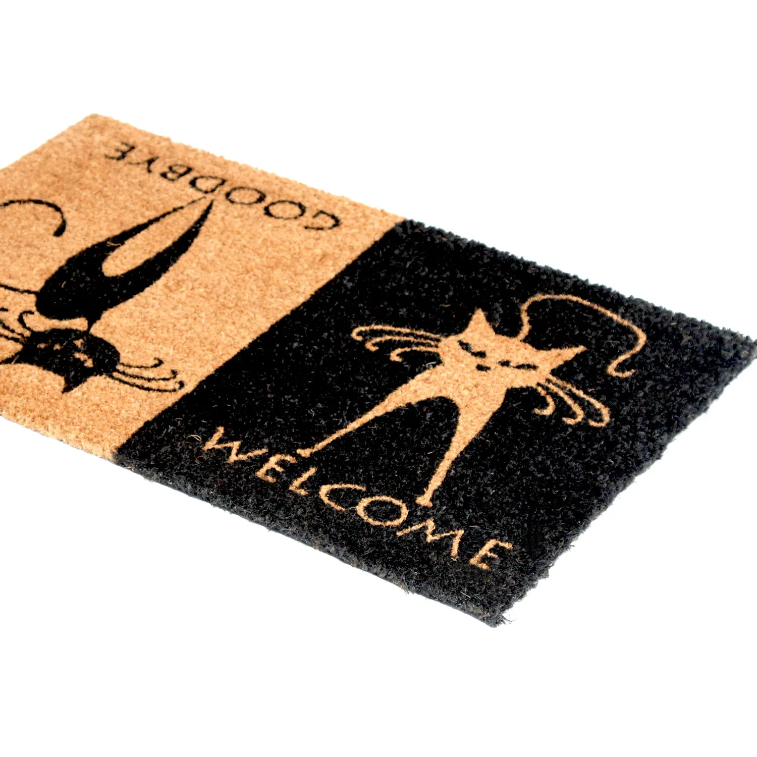 OnlyMat Welcome Goodbye and Cat Printed Natural Coir Entrance Door Mat