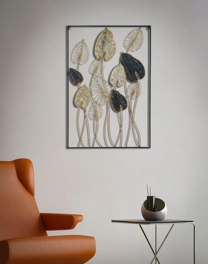 Plant Leaf Metallic Modern Wall Decoration ( with Square Frame)