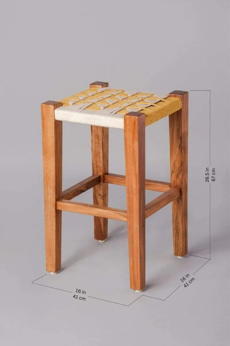 Retro Rush Acacia Wood And Rope Stool