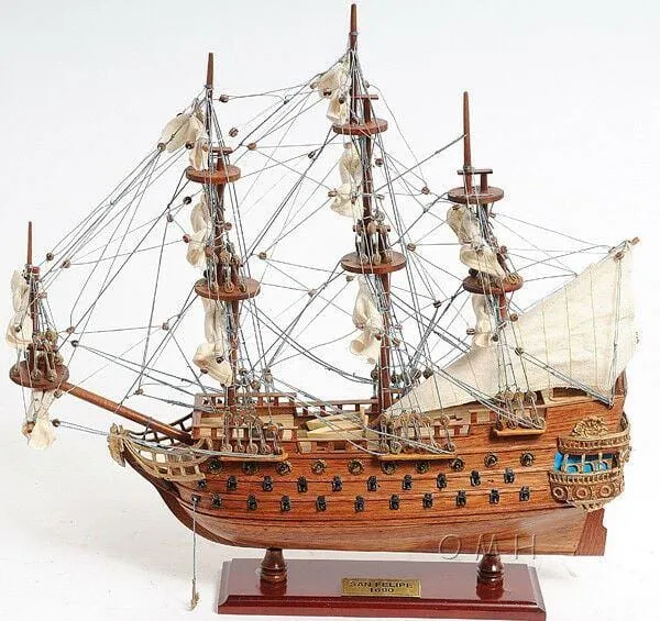 San Felipe Spanish Armada Galleon Tall Ship Small Wood Model Sailboat Assembled