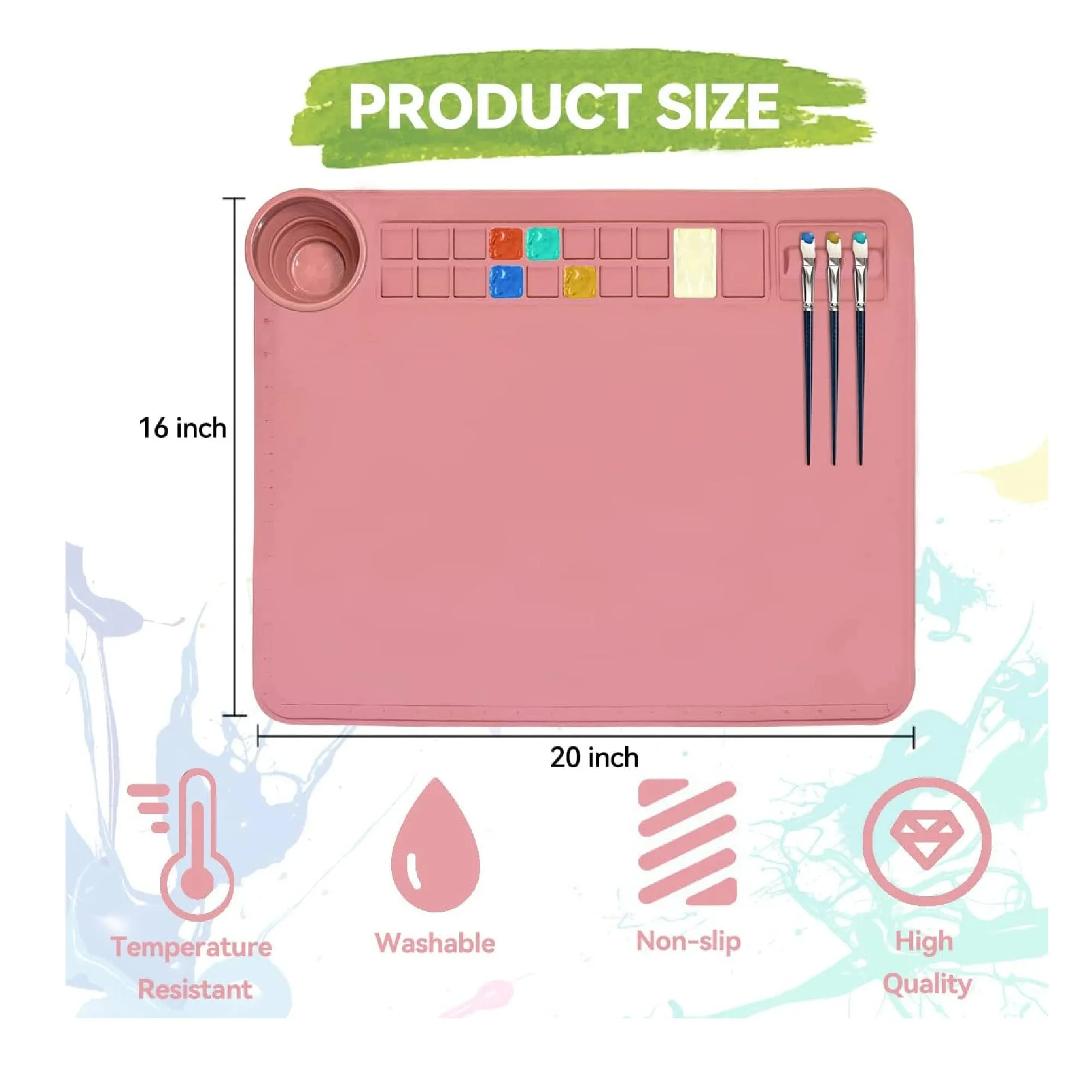Silicone Craft Mat | 20" x 16" Silicone Mat With Cup Holder And Paint | Silicone Mat For Painting For Crafts