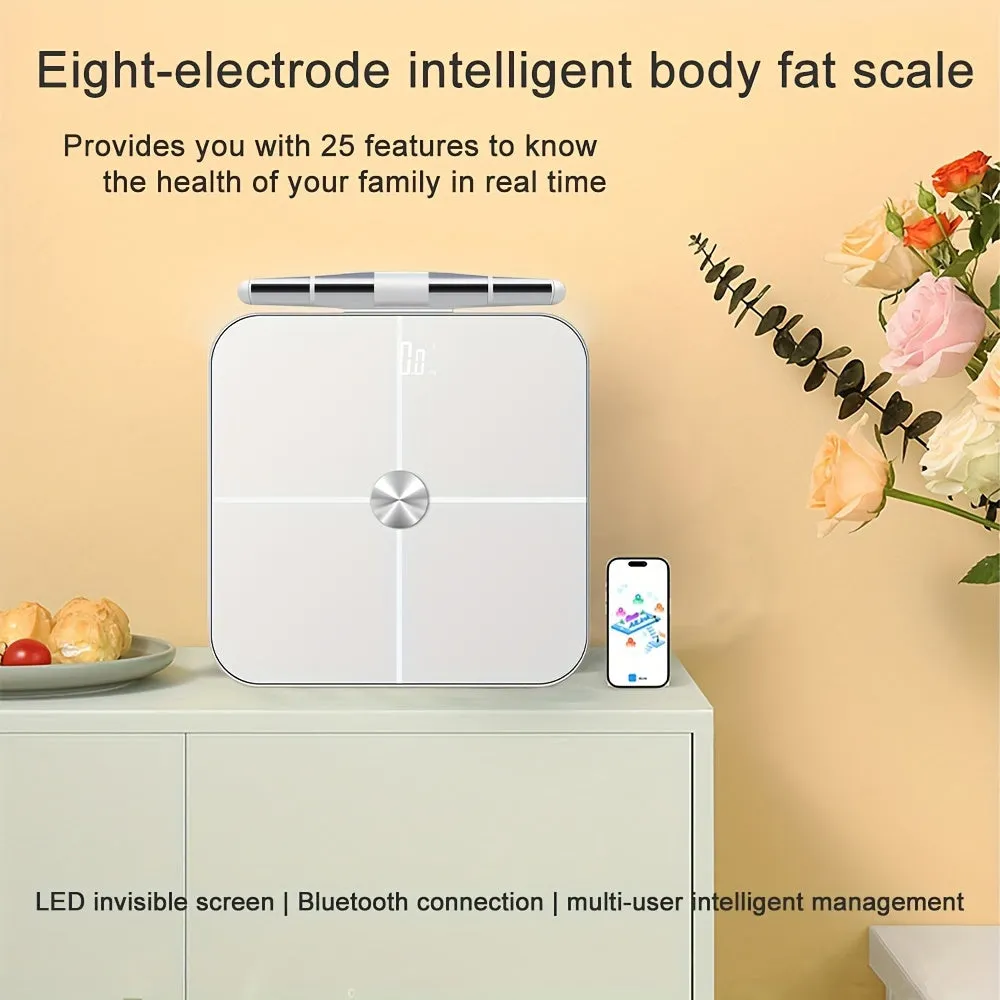 Smart Digital Body Fat Scale with Wireless, 8-Electrode Technology for Accurate Body Composition Analysis, Plastic Material, Requires 4 AAA Batteries (Not Included), Wireless Connectivity - Available on Amazon