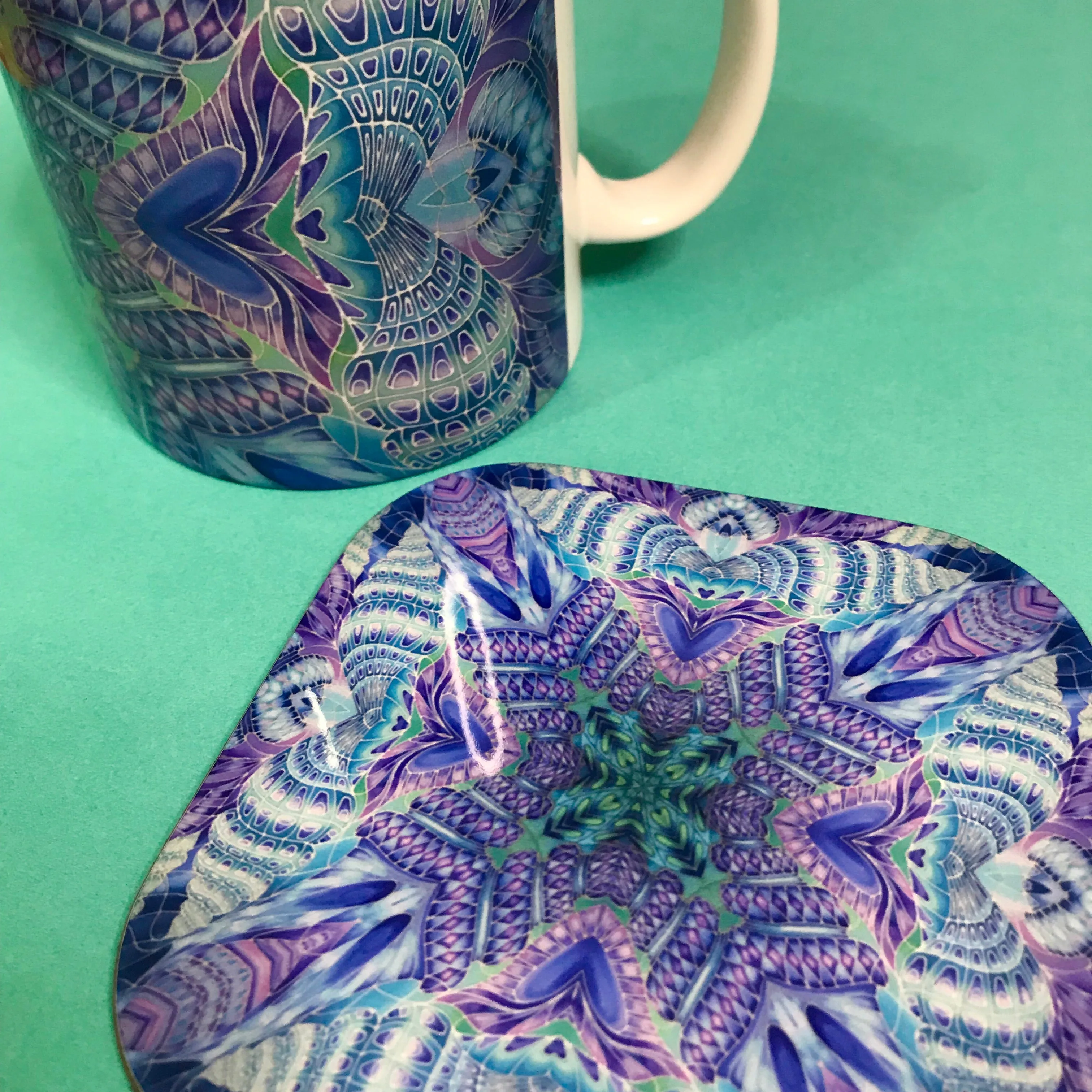 Spiral Shells Kaleidoscope Table Mats and Coasters- High Quality Table Mats - Blue Purple Green Tableware