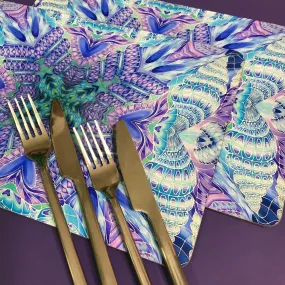 Spiral Shells Kaleidoscope Table Mats and Coasters- High Quality Table Mats - Blue Purple Green Tableware