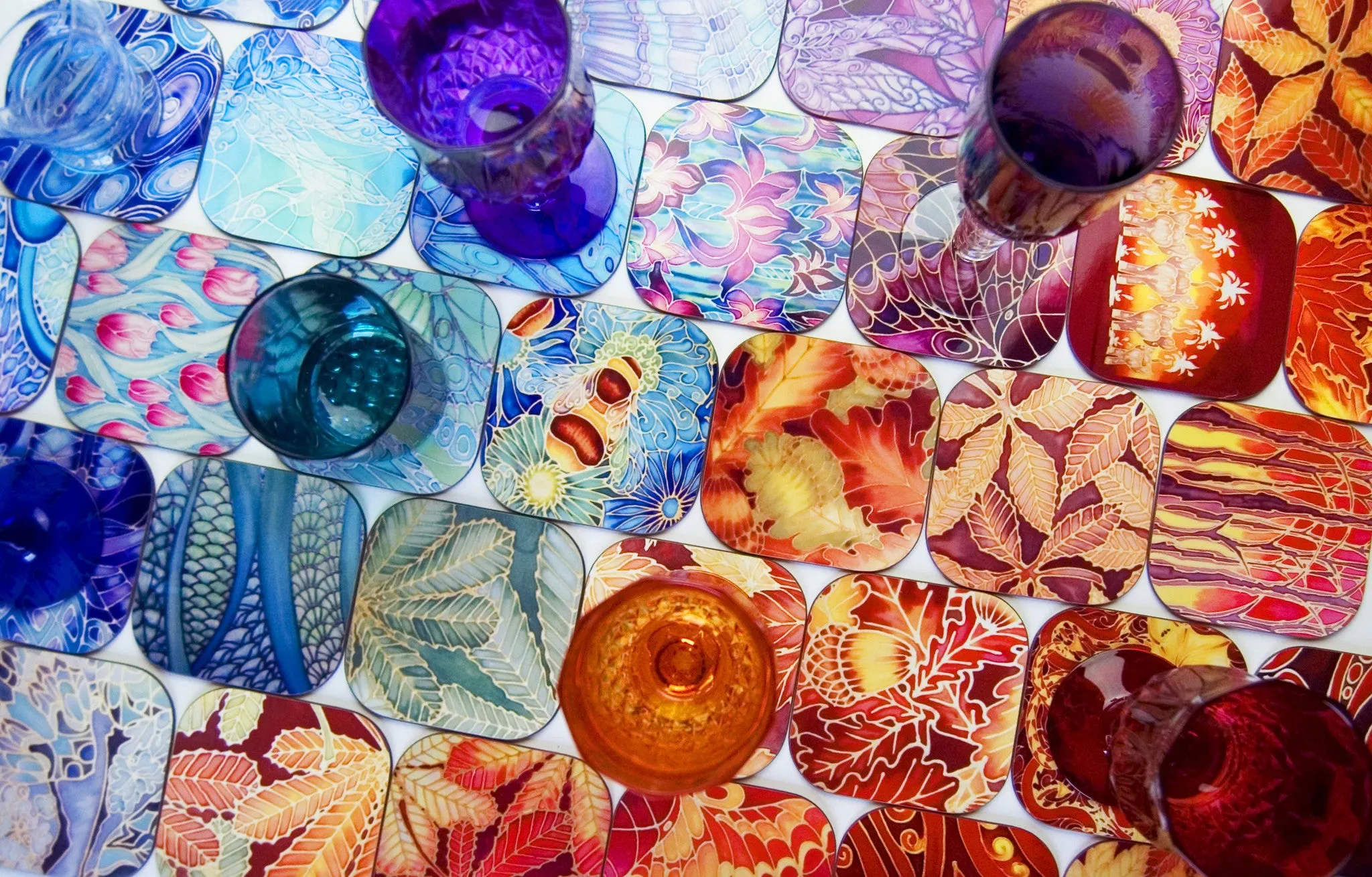 Spiral Shells Kaleidoscope Table Mats and Coasters- High Quality Table Mats - Blue Purple Green Tableware