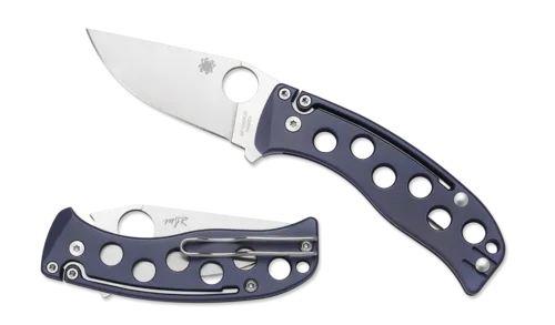 Spyderco PITS Folder Titanium - Blue Bead Blasted Plain Blade