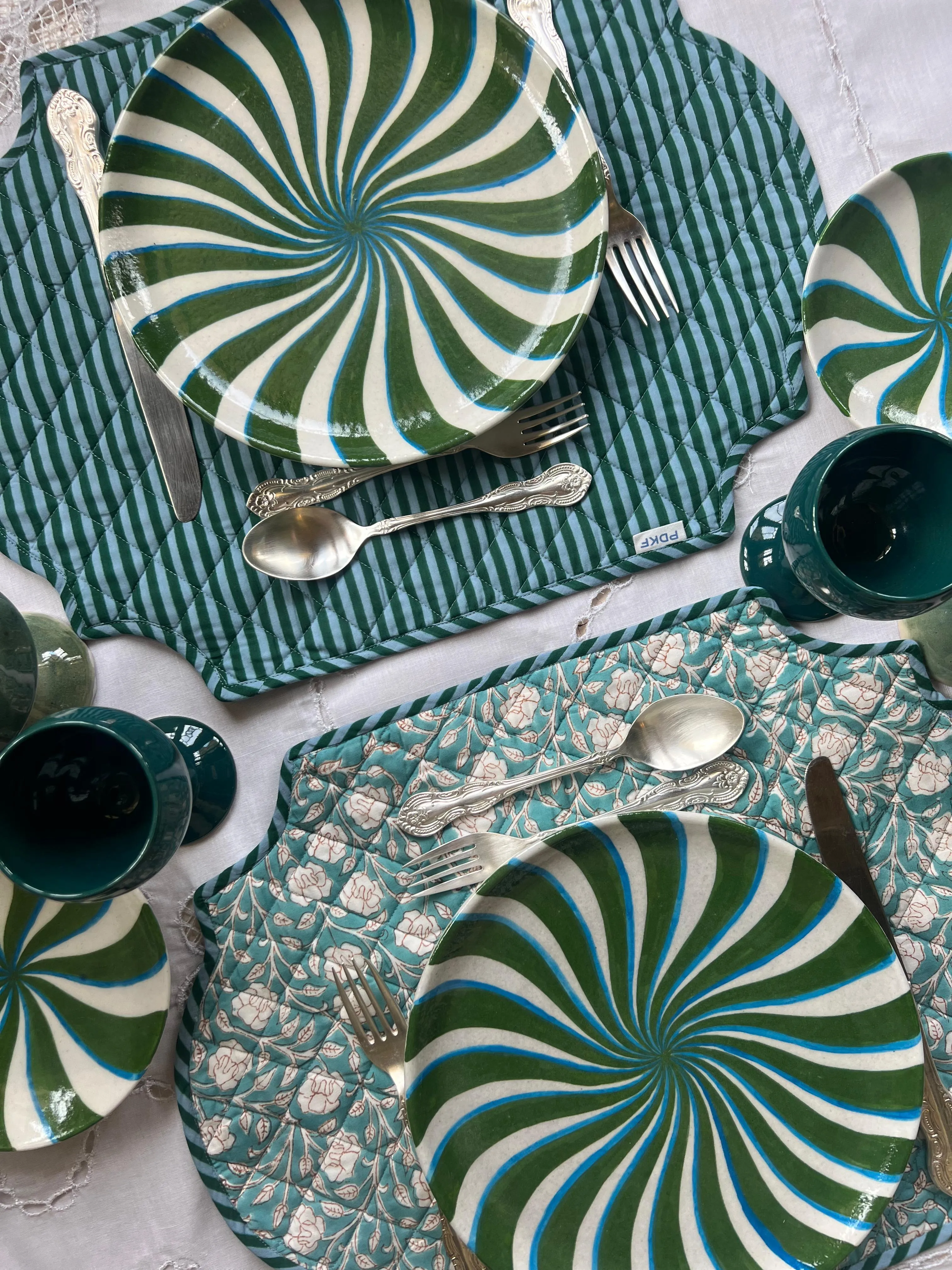 Striped Quilted Table Mats (Green; Set of 2)