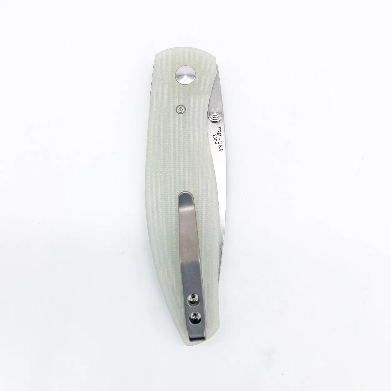Three Rivers Mfg ATOM Linerlock 3.5" Tumbled CPM-20CV Jade G10 3D Contoured Scales