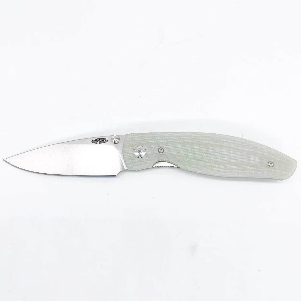 Three Rivers Mfg ATOM Linerlock 3.5" Tumbled CPM-20CV Jade G10 3D Contoured Scales