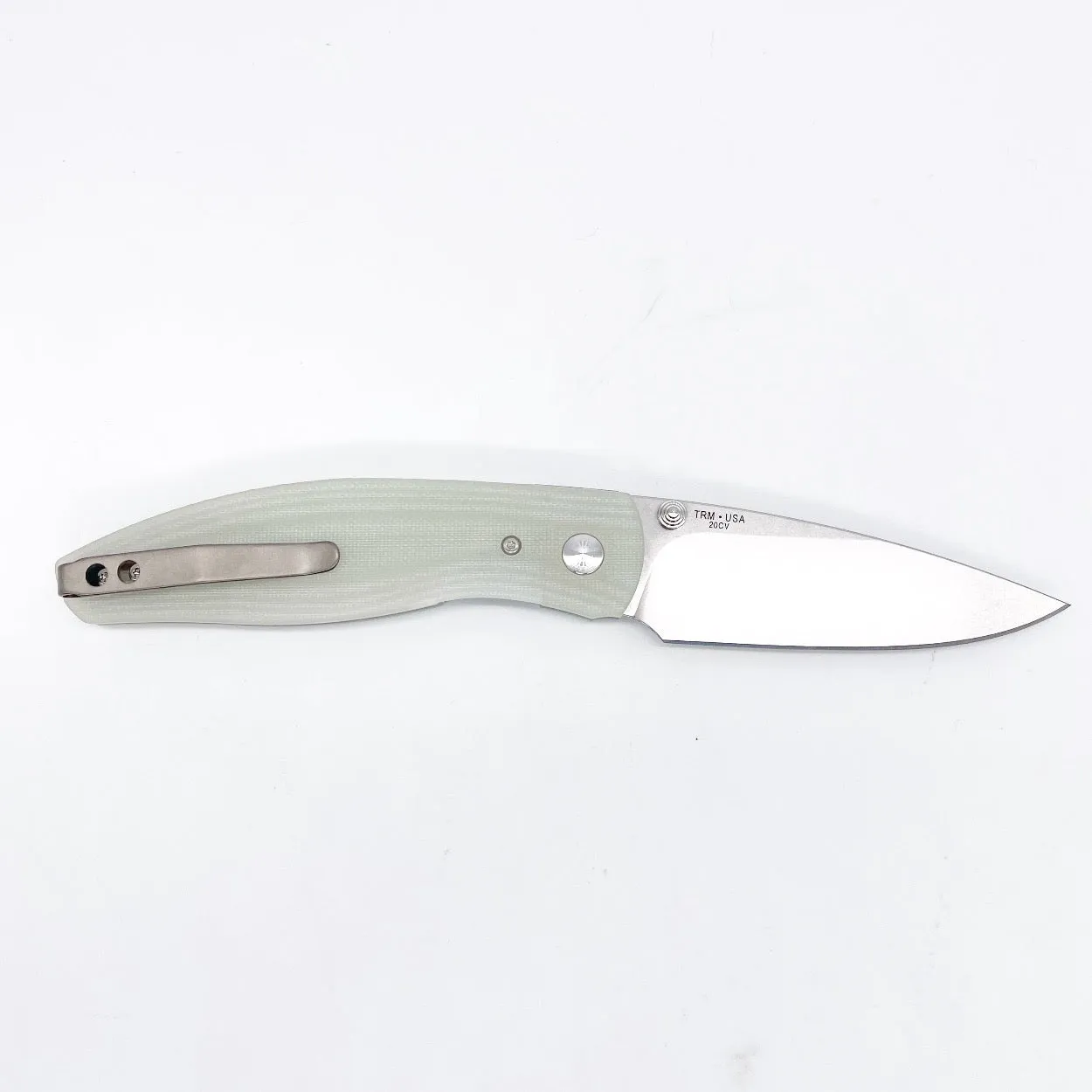 Three Rivers Mfg ATOM Linerlock 3.5" Tumbled CPM-20CV Jade G10 3D Contoured Scales