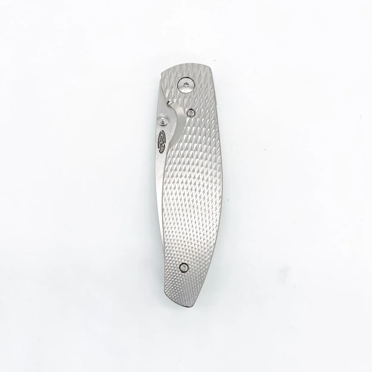 Three Rivers Mfg ATOM Linerlock 3.5" Tumbled CPM-20CV Titanium 3D Contoured Scales Lizard Skin Diamond Texture