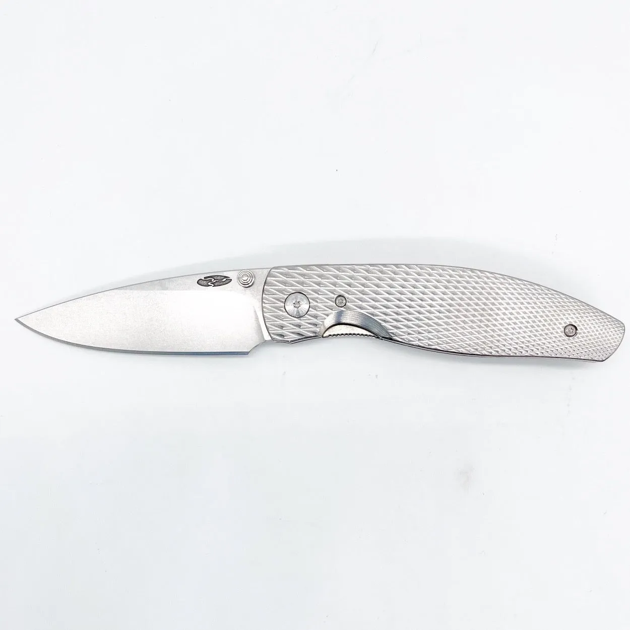 Three Rivers Mfg ATOM Linerlock 3.5" Tumbled CPM-20CV Titanium 3D Contoured Scales Lizard Skin Diamond Texture