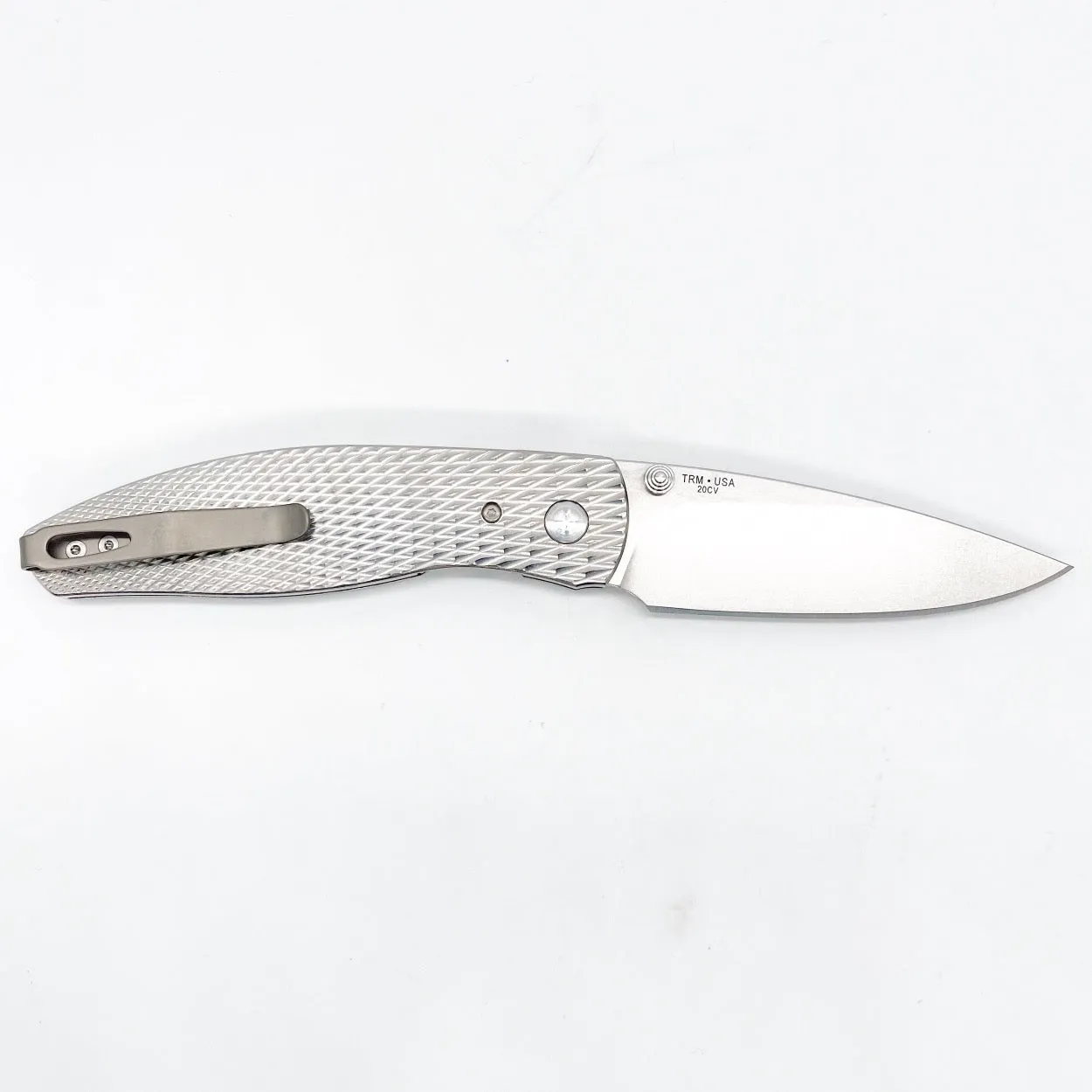 Three Rivers Mfg ATOM Linerlock 3.5" Tumbled CPM-20CV Titanium 3D Contoured Scales Lizard Skin Diamond Texture