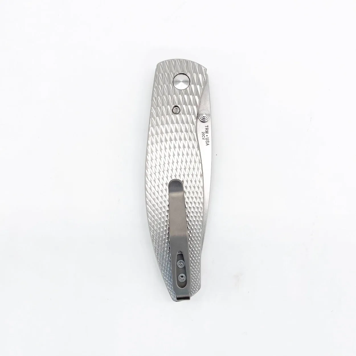 Three Rivers Mfg ATOM Linerlock 3.5" Tumbled CPM-20CV Titanium 3D Contoured Scales Lizard Skin Diamond Texture