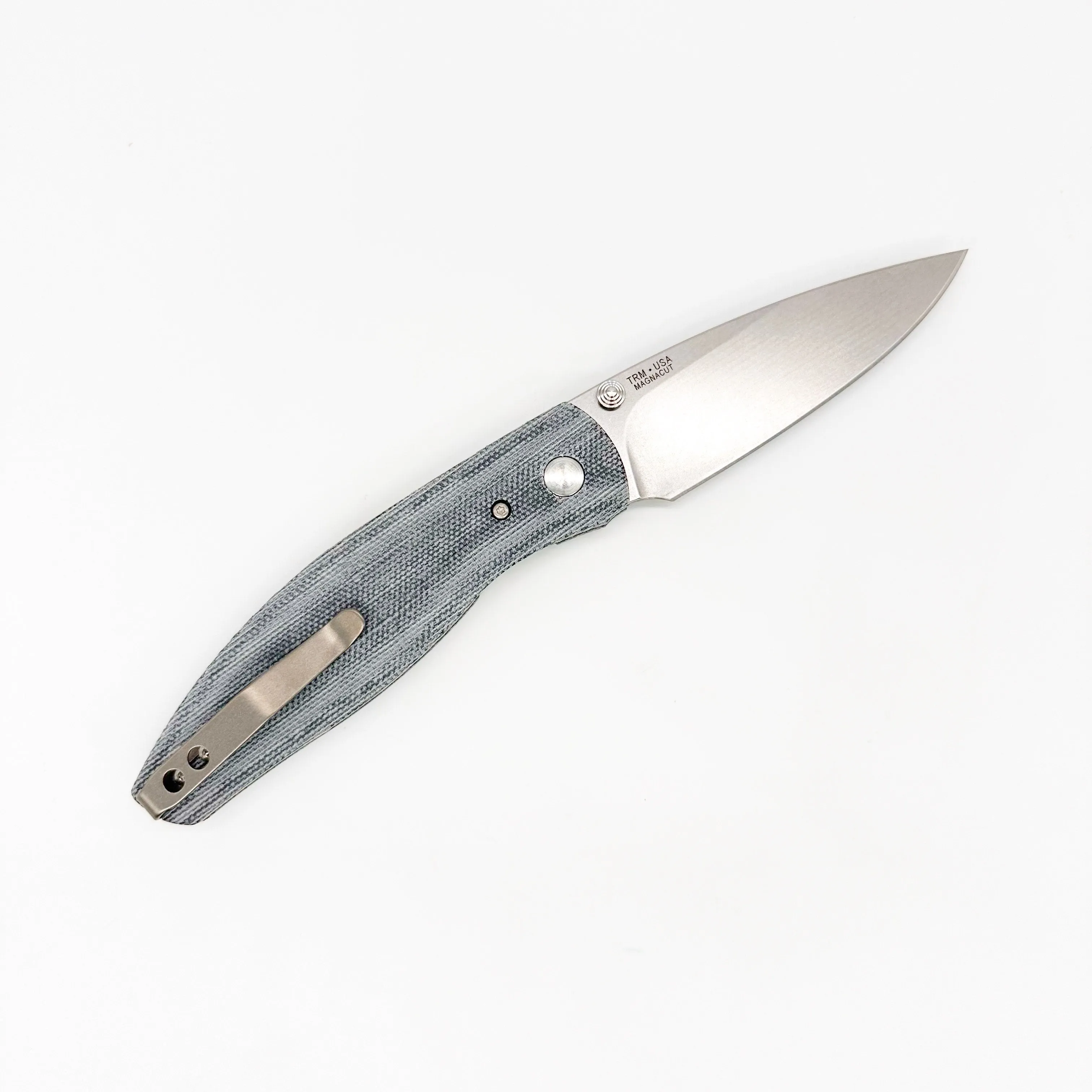 Three Rivers Mfg ATOM Linerlock 3.5" Tumbled CPM-MagnaCut - Denim Micarta 3D Contoured Scales