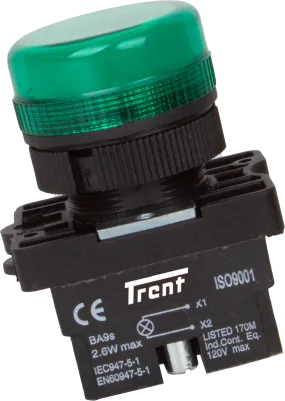 TRI-22-G240, 22mm LED Indicator GREEN 240VAC, Plastic, IP65, IEC60947-5-1