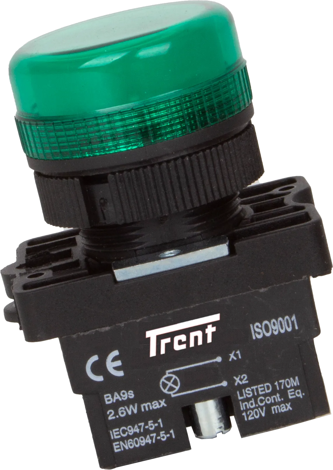 TRI-22-G240, 22mm LED Indicator GREEN 240VAC, Plastic, IP65, IEC60947-5-1