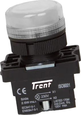 TRI-22-W24, 22mm LED Indicator WHITE 24VAC/DC, Plastic, IP65, IEC60947-5-1
