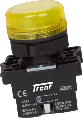 TRI-22-Y240, 22mm LED Indicator AMBER 240VAC, Plastic, IP65, IEC60947-5-1