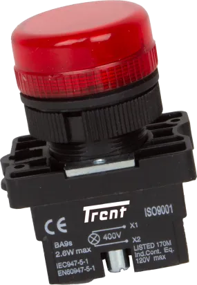 TRI-22D-R400, 22mm LED Indicator RED 400VAC, Plastic, IP65 IEC60947-5-1