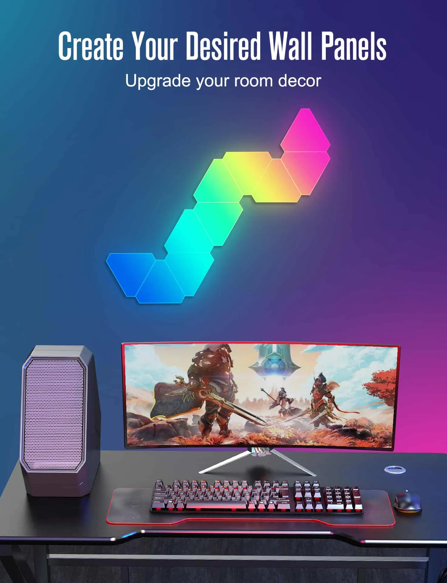 Triangle LED Light Panels, RGBIC Gaming Lights for Gaming Setup, Music Sync for Gaming Room