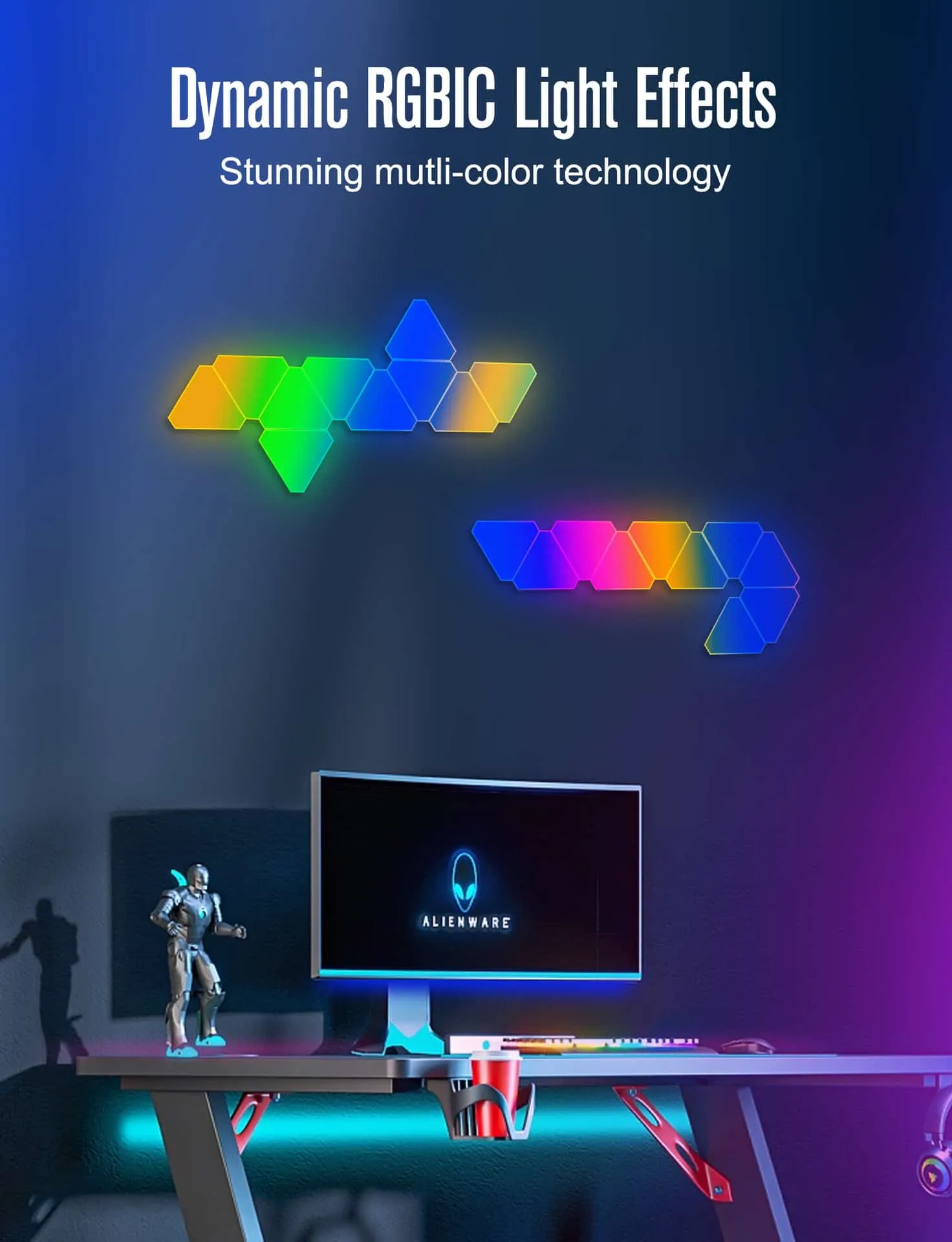 Triangle LED Light Panels, RGBIC Gaming Lights for Gaming Setup, Music Sync for Gaming Room