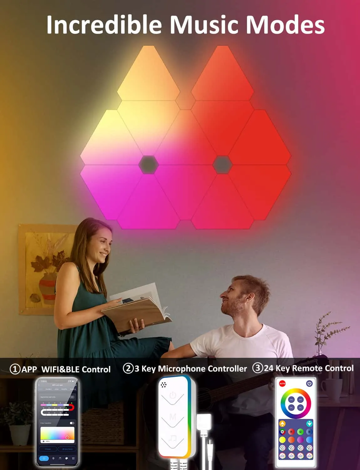 Triangle LED Light Panels, RGBIC Gaming Lights for Gaming Setup, Music Sync for Gaming Room