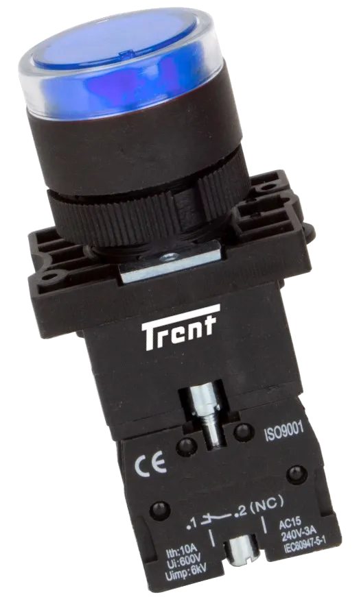 TRIB-22D-B-24, 22mm LED Pushbutton & Indicator BLUE 24AC/DC, Plastic, IEC60947-5-1