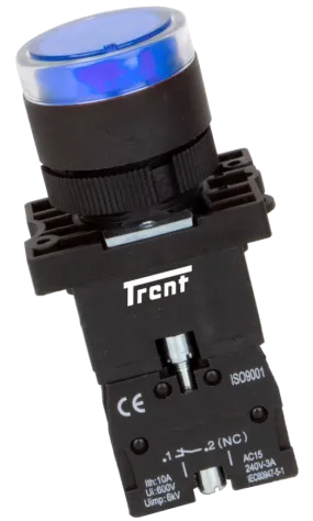 TRIB-22D-B-24, 22mm LED Pushbutton & Indicator BLUE 24AC/DC, Plastic, IEC60947-5-1