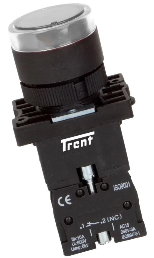 TRIB-22D-W-240, 22mm LED Pushbutton & Indicator White 240VAC, Plastic, IEC60947-5-1